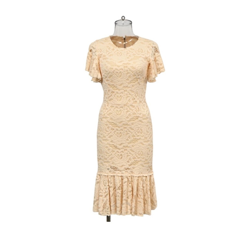 Dolce & Gabbana Cream Floral Lace Flutter Sleeve Mermaid Midi Dress IT 40